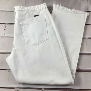 KanCan Junior's 11/29 Button Fly High Rise Crop Jeans White